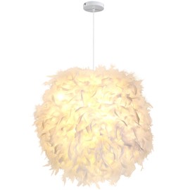 ZYLEISENBAO Modern Feather Chandelier White Feather Pendant Light 19.7 in Fairy Dining Room Lights Creative Kitchen Island Hanging Lamp Romantic Atmospher for Living Room Bedroom Entryway Hotel Porch