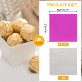 QUARKZMAN 200 Stück Folienbonbonverpackungen, 6 x 6 Zoll Schokoladenverpackungen, Aluminiumfolie für Karamellbonbonverpackungen Dekoration (Rosarot, Feines Gitter)