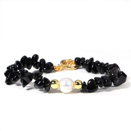 MILAKOO Chip Bracelet with Real Pearls for Women Natural Gemstone Bangle Women Crystal Bracelet, Rubber, No gemstone