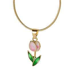 Kicomvi Gold Tulip Necklace Tulip Flower Pendant Necklace Delicate Dainty Tulip Flower Necklace for Women Mother Wife Friendship Jewelry-red B