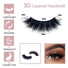 Lifernilash False Eyelashes 3D Faux Mink Lashes Natural Look Wispy Fake Eyelashes16-MM Eye-lashes (B)