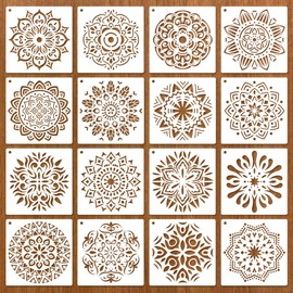 Konsait 16 PCS Mandala Stencils for Painting on Wood, Reusable Stencils for Crafts Mandala Rock Painting Templates Rangoli Stencil DIY Art Projects 4.7X 4.7 inch