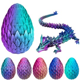 TechHorizonSSU Dragon Eggs with Dragon Inside, 16.5 Inch Large 3D Printed Dragon Egg Articulated Dragon Crystal Dragon Executive Desk Toys Fidget Toy for Autism/ADHD (Red Green Blue, with Egg)