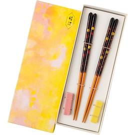 Hashikura Matsukan G-82013 Dishwasher-Safe Couples Chopsticks Natural Wood Pair Set, 8.9 inches (22.5 cm), Chopsticks Rest Included, Crystal, Moonlight, Red Moon, Black, Made in Japan