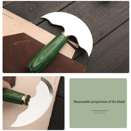 Leather Round Head Knife, Premium Leather Working Kit Craft Knife Leather Cutter Semicircle Green Wooden Handle Hand Made DIY Leather Trimming Knife Leather Working Tool
