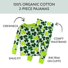 HonestBaby Celebration 2-Piece Pajamas Sleepwear PJs 100% Organic Cotton for Baby, Toddler, Kids, Froggy Fortune