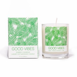 Mojo Spa Good Vibes Soy Massage Candle | Melts Into a Luxurious Body Cream | 8oz Glass Jar