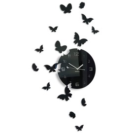 FLEXISTYLE modern wall clock Butterflies black acrylic glass high gloss surface silent non ticking for kitchen office living room bedroom