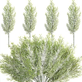 Alpurple 50 Pcs Christmas Snow Frosted Pine Branches- 13.5" Snowy Artificial Pine Needles Branches Twigs- Greenery Ceder Sprigs Pine Picks Stems for Christmas Wreath Home Garden Decoration