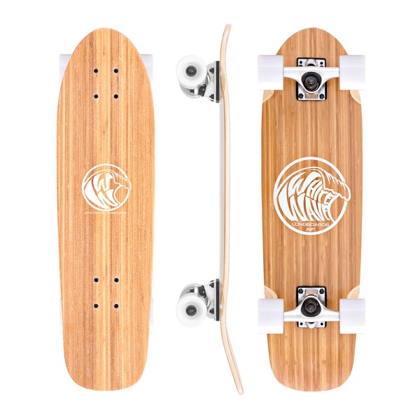 White Wave Bamboo Longboard Skateboard. Drop Deck Long Board for Cruising, Carving and Freestyle Fun. Great Board for Beginner, Intermediate, or Advanced Riders (Bullet (Small))