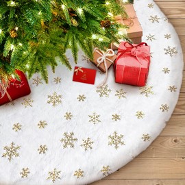 Morovanlaza Falda de árbol de Navidad - Falda de árbol de Navidad de Felpa de 48", Adorno de árbol de Navidad Blanca Grande con Copos de Nieve para decoración navideña, año Nuevo