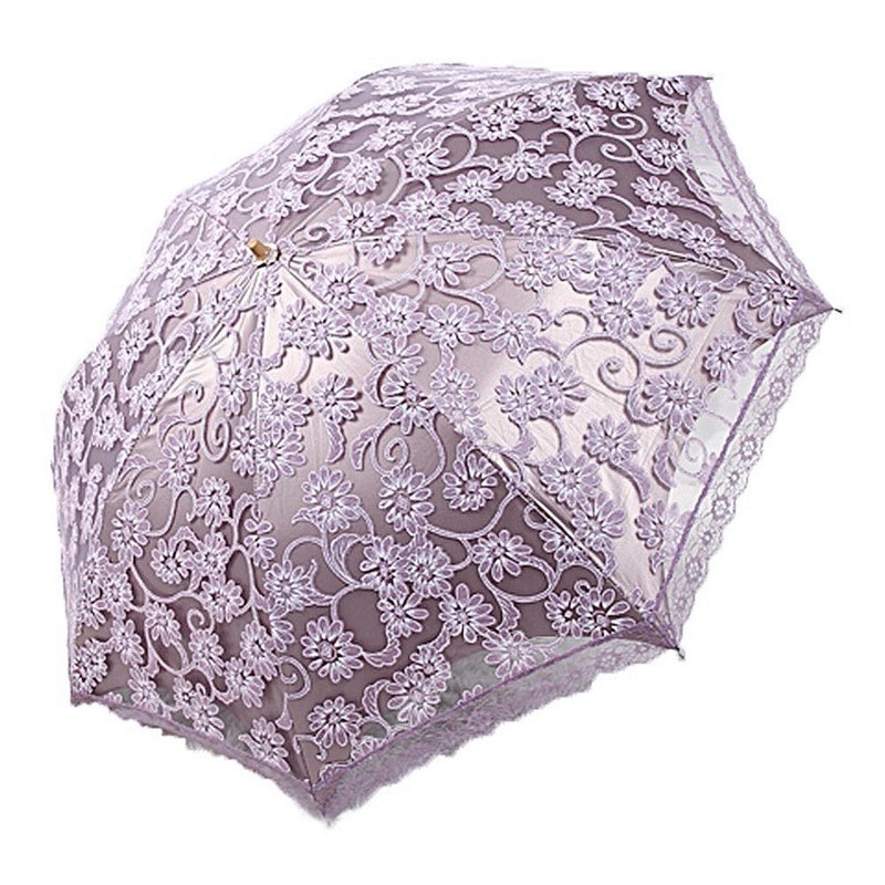 Honeystore Lace Travel Parasol Twice Folding Anti-uv Sunshade Windproof Umbrella