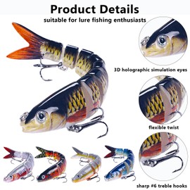 Fishing Lures for Bass Trout 5PCS pike fishing lures Lifelike Pike Swimbait Multi Jointed Swimbaits for Freshwater and Saltwater, Multi Jointed Segmented Pike Bait with Hooks, Slow Sinking (A)
