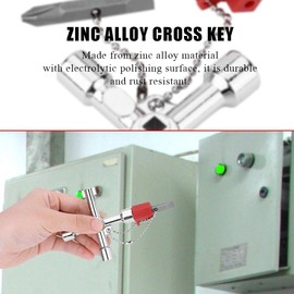 Nikou 4 Way Key, Cross Water Key Multi-Functional Zinc Alloy Cross Key for for Plumbers, Electricians, Train Door Electrical Cupboard Box Elevator water Meter Valve