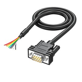 JUXINICE DB9 Connector to Bare Wire END 10ft D-SUB 9 pin RS232 Serial Extension Cable Double Shielded, DB9 Male to 9-Core Wires - Black