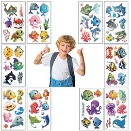 10 Sheets Temporary Tattoo for Kids, Marine Animals Waterproof Paper Tattoo Stickers, for Teens Boys and Girls Arm Face Transfer Tattoos,for Kids Birthday Party Gifts Party Bag Fillers