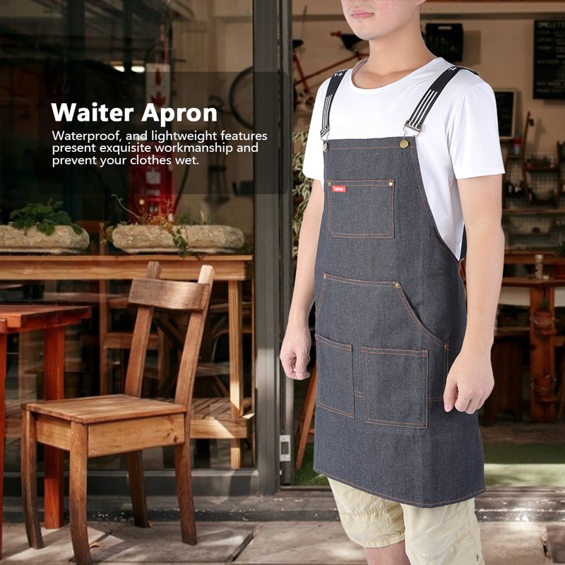 Unisex Waterproof Black Denim Hair Cutting Barber Salon Coffee Waiter