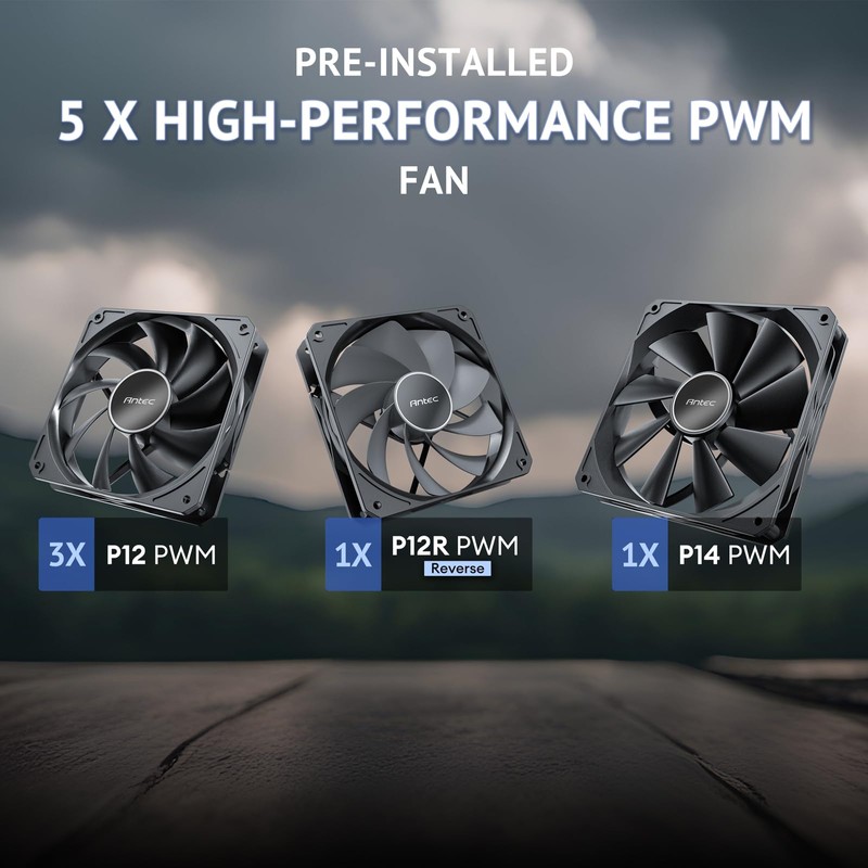 Antec Flux Wood, 5 x PWM Fans Included, High-Airflow Front