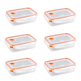 Sterilite Ultra-Seal 5.8 Cup Rectangle, Airtight Food Storage Container, Latching Lid, Microwave and Dishwasher Safe, Clear With Orange Gasket, 1-Pack
