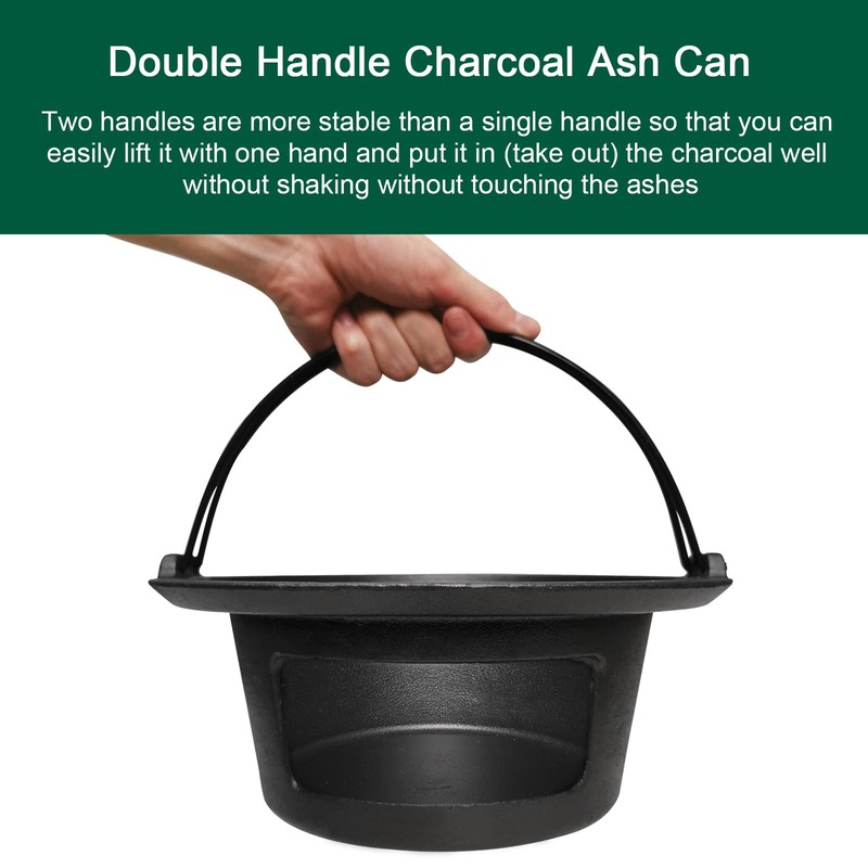 Upgrade Cast Iron Ash Can with Handle, Quantfire Charcoal Ash