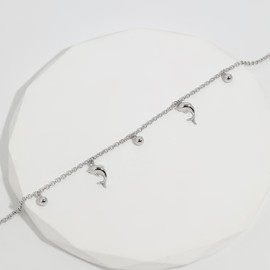 Meissa Silver Chain Ankle Bracelets for Women Cute Silver Dolphins Summer Anklets Trendy Tiny Ball Chain Ankle Bracelets Waterproof Beach Anklet, Silver