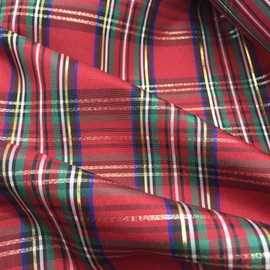 Red Lurex Tartan Plaid Taffeta Fabric with Metallic Gold, 57" W x 36" L