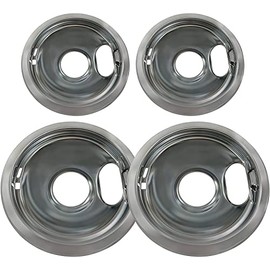 4 Pack Stainless Steel Reflector Bowls Universal Drip Pan Kits Gas Stove Burner Rings Replacement for Amana Crosley Frigidaire Maytag Whirlpool Two 6-Inch and Two 8-Inch