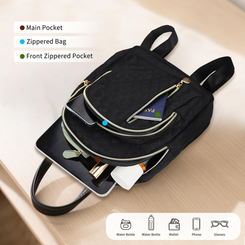 AfitLulu Backpack Purse for Women, Quilted Backpack with 3 Zip