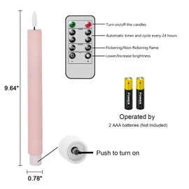 DRomance Pink Flameless Flickering Taper Candles Battery Operated with 10-Key Remote and Timer 6 Packs 3D Wick Vertical Stripe Real Wax LED Taper Candles Spring Dinner Holiday Decor(0.78 x 9.64 Inch)