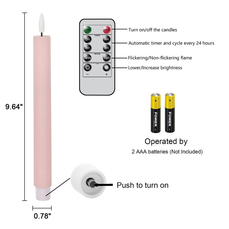 DRomance Pink Flameless Flickering Taper Candles Battery Operated with 10-Key