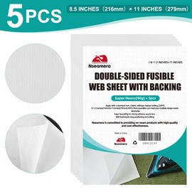 Nseamera Super Heavy Fusible Web Sheets, 8.5" x 11" - 5 Pack for Fabric Applique & Sewing, 90g Adhesive for Strong Bonding & Wash Durability, Fusible Webbing Interfacing for DIY Crafts and Hemming