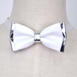 White and Silver Pre-tied bow tie style for Tuxedo, Wedding, Christmas, Graduation, New Year | CK bow tie (J Bow Tie- White and Silver)