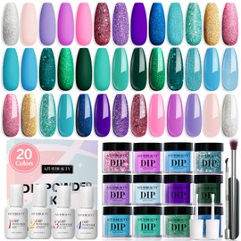 Azurebeauty - Kit de 20 colores para principiantes de uñas en polvo, 29 piezas de la serie de sirenas con purpurina rosa y 4 juegos de líquidos con capa superior/base para manicura francesa para principiantes, salón de bricolaje