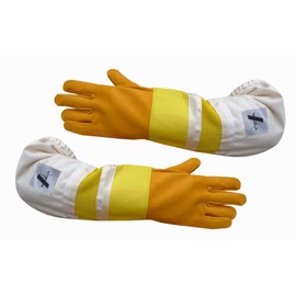 PRO Apiray Yellow Long Gauntlet Leather Beekeeper Gloves Ventilated Bee keeping Beekeeping Bee Gloves Protection (Medium)