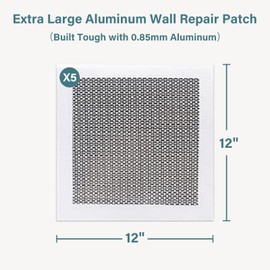 Drywall Repair Patch Kit 12x12 Inch - Heavy-Duty Aluminum Wall Repair Patch, Strong Self-Adhesive Mesh for Fixing Wall Holes & Cracks, Easy to Sand & Paint, 5 Pack