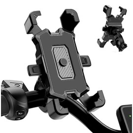 Reelau Motorcycle Phone Holder, Bike Phone Mount Holder 360° Rotating Smartphone Quick Release Bicycle Phone Holder, Anti Theft Phone Mount Holder for Motorcycle/Bicycle/E-Bike (for Handlebar)