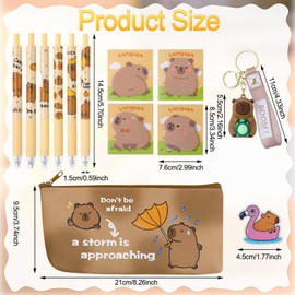 Candcamp 62 PCS Capybara Stationery Set with Cute Capybara Pencil Case, Sticky Notes, Gel pen, Stickers and Keyring for Children School Office Stationery Supply