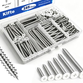 Klfte 165PCS #6 White Head Screws for 2.8mm-3.0mm Holes, White Wood Screw Assortment Kit – 6 Sizes (2” to 1/2”) 304 Stainless Steel for Shutters, Shelf, Wall Plate, Shiplap