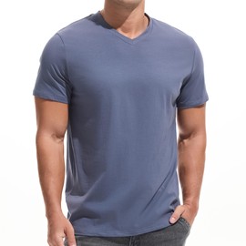 VEIISAR Premium V Neck T Shirts for Men - Modern Fitted Tees Vneck Undershirts V8 Gray Blue L