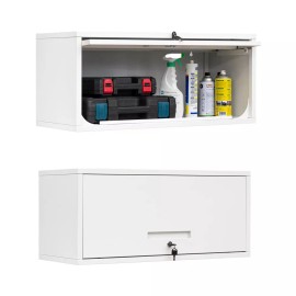 Mlezan Metal Garage Tool Wall Cabinet,Wall Mounted Metal Storage Cabinet for Kitchen - White