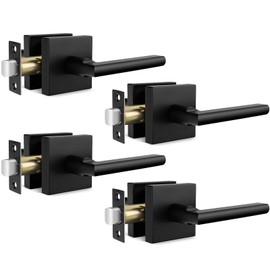 goldenwarm Black Door Handles Interior, Passage Matte Black Closet Door Handles, Square Black Door Lever Interior for Hallway (4 Pack)