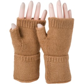 styleBREAKER 09010052 Women's Fingerless Knitted Gloves Plain with Waistband Warm Winter Gloves, camel