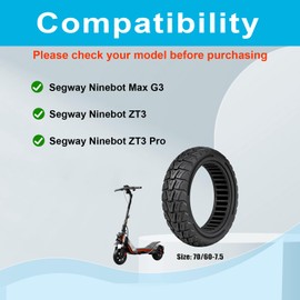 70/60-7.5 Off-Road Solid Scooter Tires : 11 Inch Tubeless Replacement Rubber Tires for Segway Ninebot Max G3/ZT3/ZT3 Pro, Wear-Resistan,Puncture Proof,Black (2PCS)
