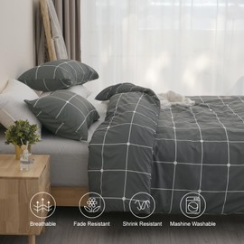 PHF Ultra Soft Plaid Pattern Duvet Cover King Size, Durable & Breathable Comforter Cover Set - All Season Comfort Grey Quilt Bedding Cover with 2 Pillowcases, Charcoal Grey