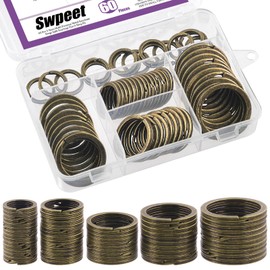 Swpeet 60 Pcs Bronze Assorted Multi-Purpose Metal Keychain Rings Split Keyrings Flat O Ring for Home Car Keys Attachments Keys Pendants - 20mm, 25mm, 30mm, 35 mm, 38 mm