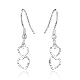 Philip Jones Sterling Silver Double Heart Drop Earrings