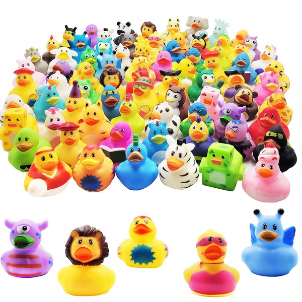Assortment Rubber Duck Toy Duckies for Kids, Bath Birthday Gifts Baby Showers Classroom Incentives, Summer Beach and Pool Activity, 2" (25-Pack)