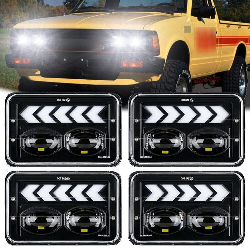 BESTZHEYU 4PCS 4x6'' LED Headlights for Kenworth T800 W900 Freightliner