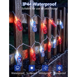 8.5Ft LED Tropical Beach Flip Flop String Lights, 4th of July American Flag Slipper Lights Plug in with 10 Bulbs, Independence Day Decoration Lights for Patriotic Party Festival National Day, White