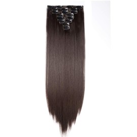 23" Long Straight 8 PCS Set Thick Clip in on Hair Extensions for Full Head Women Lady Hairpiece Darkest Brown